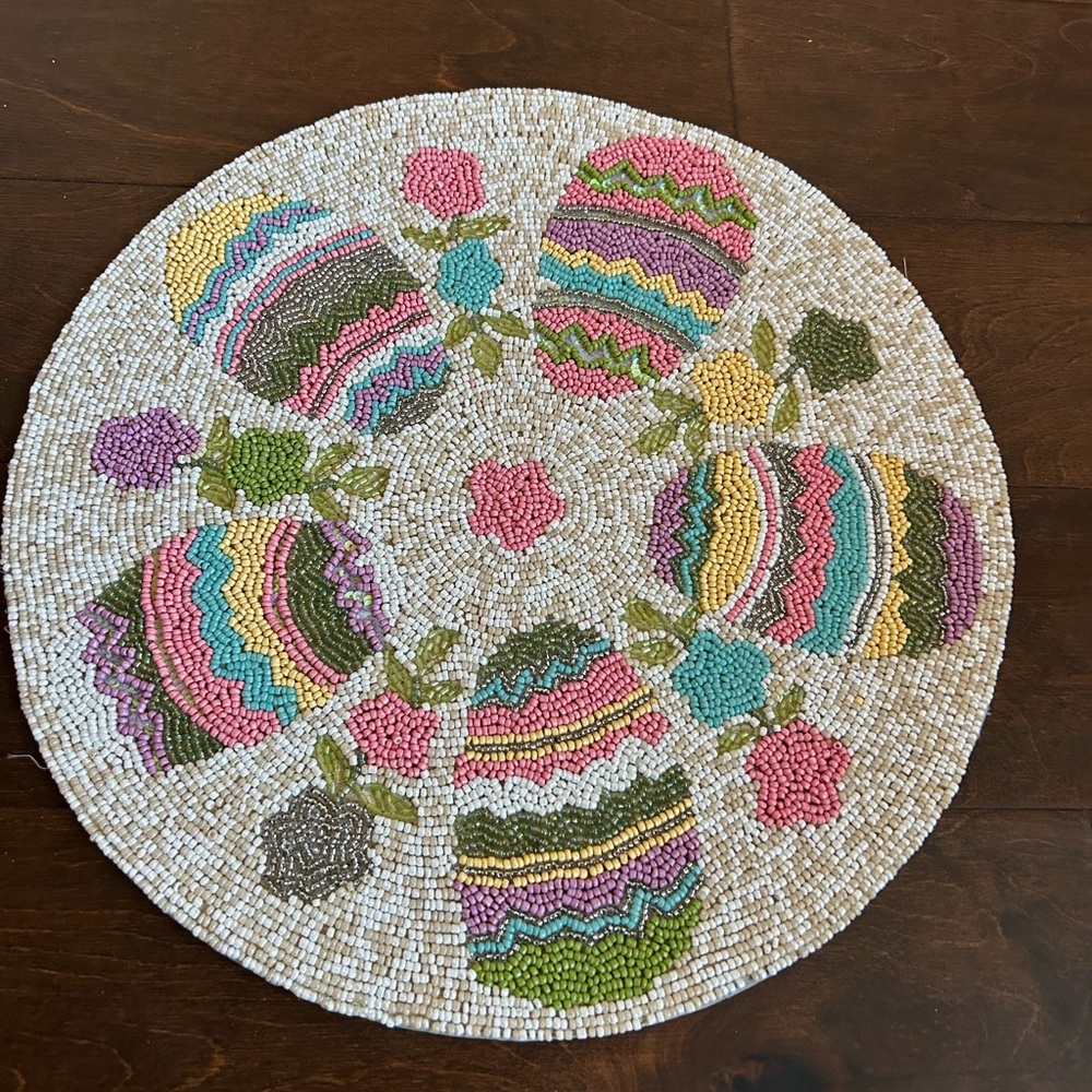 Nicole Miller Beaded Charger Placemat Easter Eggs New Pastel 15” Spring Decor